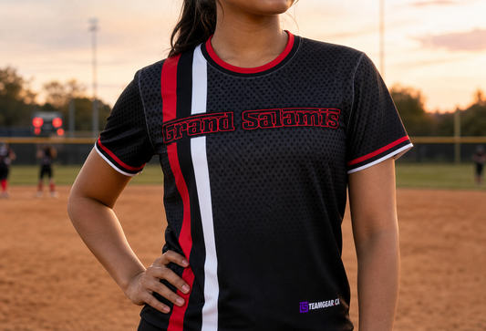 Grand Salamis Black Softball Jersey — custom softball jersey worn on model — TeamGear Canada