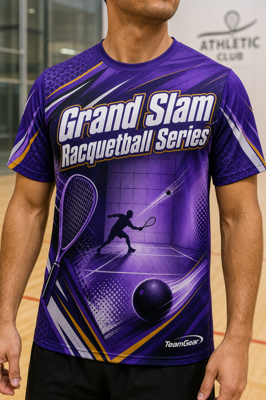 Grand Slam Racquetball Series Purple Racquetball Jersey — custom racquetball jersey worn on model — TeamGear Canada