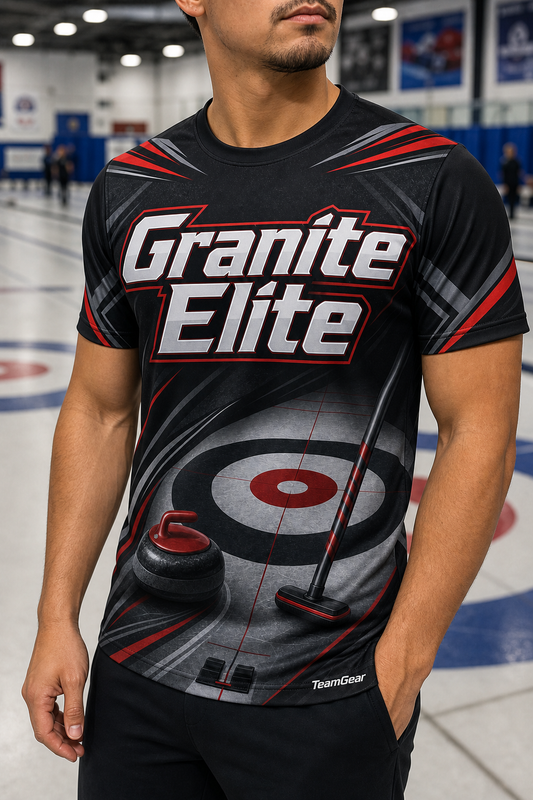 Granite Elite Black Curling Jersey — custom curling jersey worn on model — TeamGear Canada