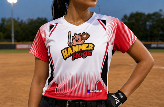 Hammer Hogs Softball Jersey — custom softball jersey worn on model — TeamGear Canada