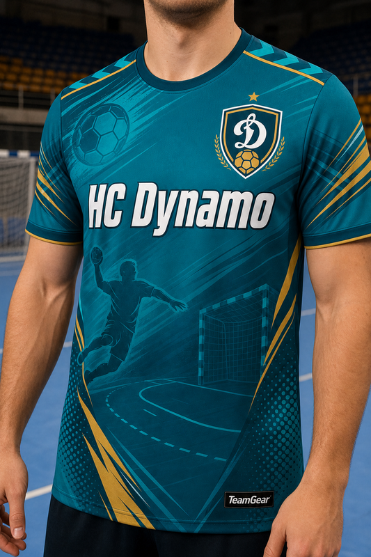 HC Dynamo Teal Handball Jersey — custom handball jersey worn on model — TeamGear Canada