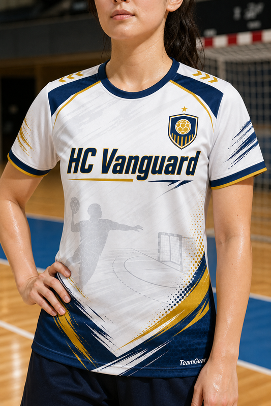 HC Vanguard White Handball Jersey — custom handball jersey worn on model — TeamGear Canada