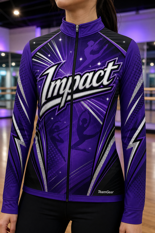 Impact Purple Dance Jacket — custom dance jacket worn on model — TeamGear Canada