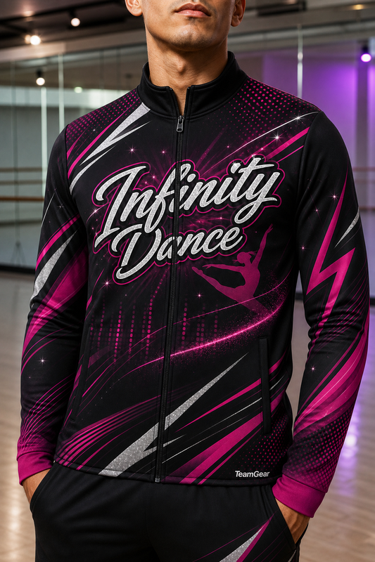 Infinity Dance Black Dance Jacket — custom dance jacket worn on model — TeamGear Canada