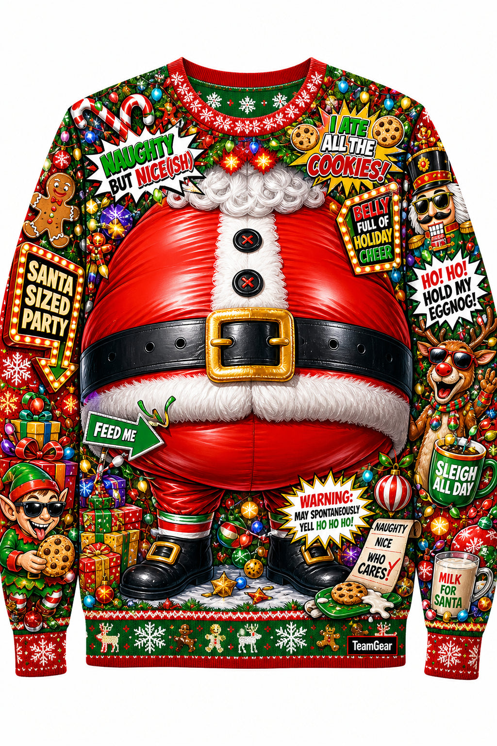Inflatable Santa Belly Ugly Christmas Sweater design