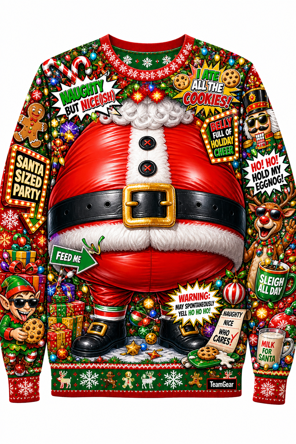 Inflatable Santa Belly Ugly Christmas Sweater design