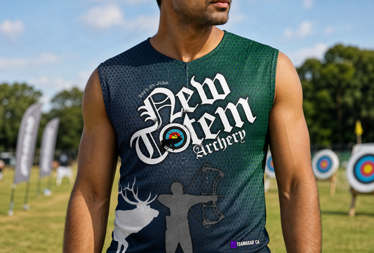 KIDS Archery Zip-Neck Jersey — custom archery jersey worn on model — TeamGear Canada