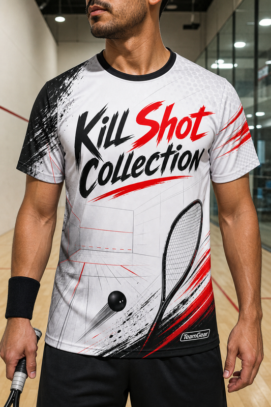 Kill Shot Collection White Racquetball Jersey — custom racquetball jersey worn on model — TeamGear Canada