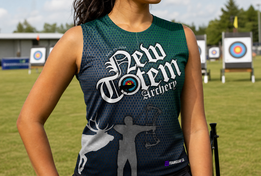 LADIES Archery Zip-Neck Jersey — custom archery jersey worn on model — TeamGear Canada