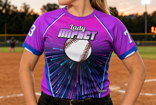 Lady Impact Softball Jersey — custom softball jersey worn on model — TeamGear Canada
