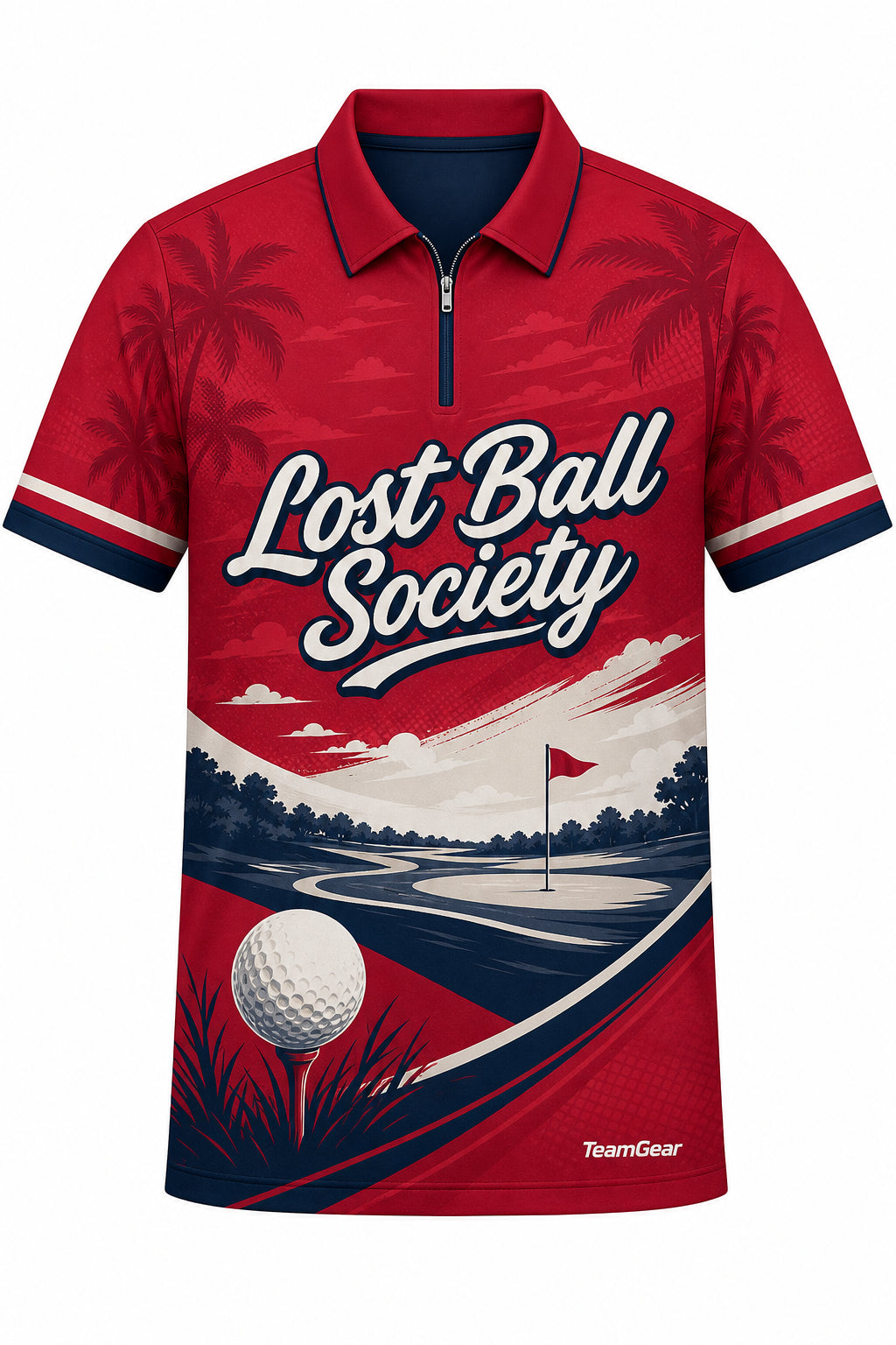 Lost Ball Society Crimson Golf Polo design
