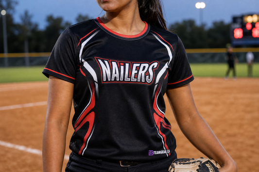 Nailers Black Softball Jersey — custom softball jersey worn on model — TeamGear Canada