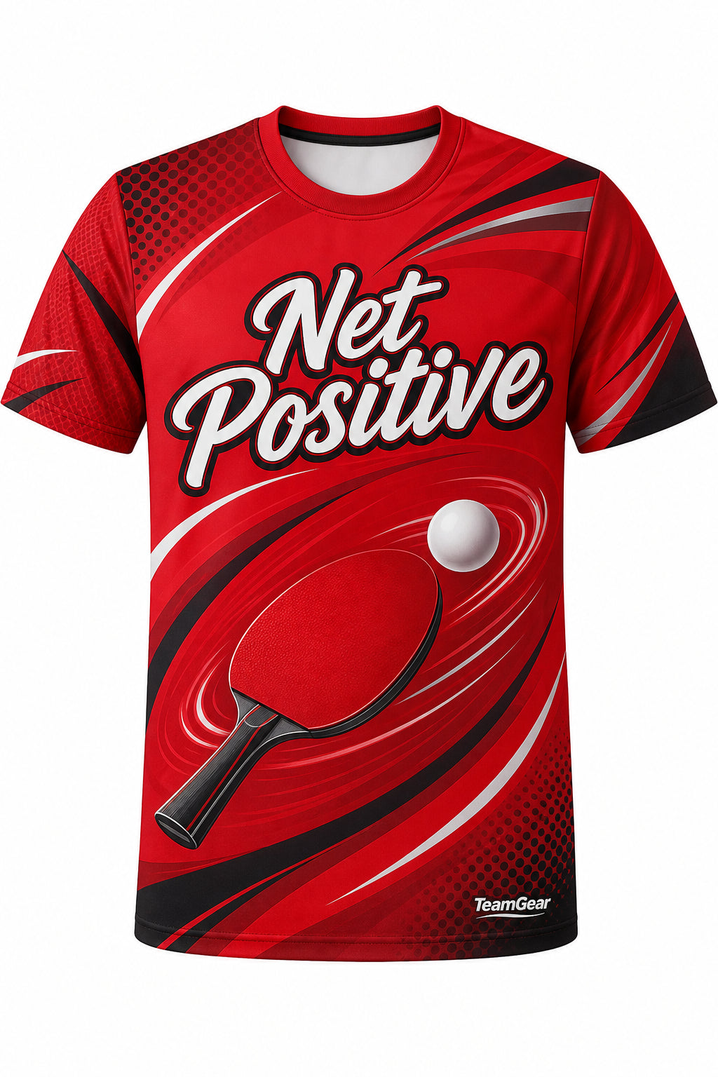 Net Positive Red Table Tennis Jersey with name and number