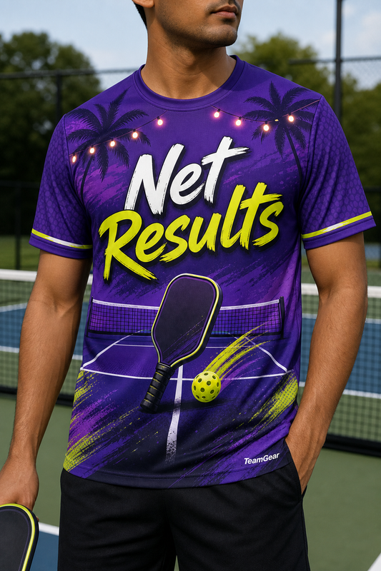 Net Results Purple Pickleball Jersey — custom pickleball jersey worn on model — TeamGear Canada