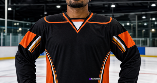 NHL Inspired Hockey Jersey: Anaheim Ducks Black — custom hockey jersey worn on model — TeamGear Canada