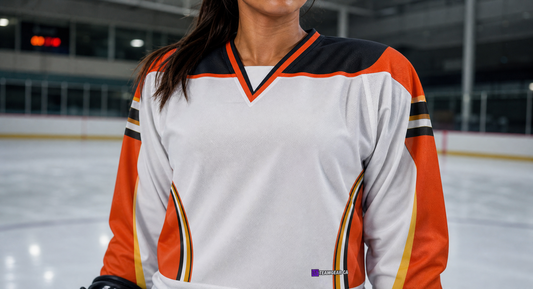 NHL Inspired Hockey Jersey: Anaheim Ducks White — custom hockey jersey worn on model — TeamGear Canada
