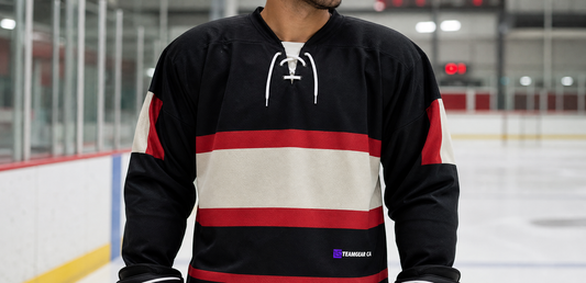 NHL Inspired Hockey Jersey: Chicago Blackhawks Winter Classic — custom hockey jersey worn on model — TeamGear Canada
