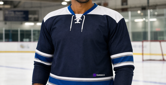 NHL Inspired Hockey Jersey: Columbus Blue Jackets 3rd Alternate — custom hockey jacket worn on model — TeamGear Canada