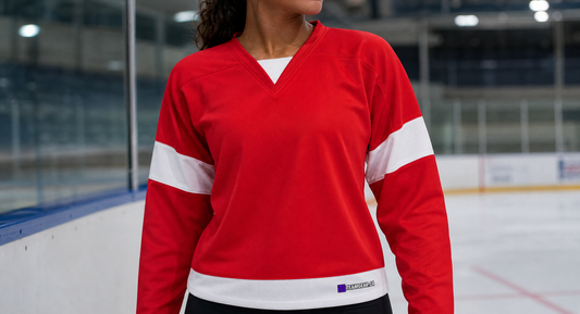 NHL Inspired Hockey Jersey: Detroit Red Wings Red — custom hockey jersey worn on model — TeamGear Canada