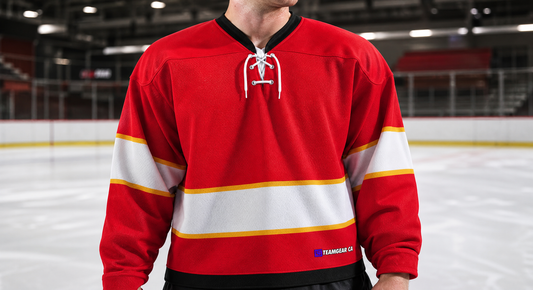 NHL Inspired Hockey Jersey: Florida Panthers Red — custom hockey jersey worn on model — TeamGear Canada