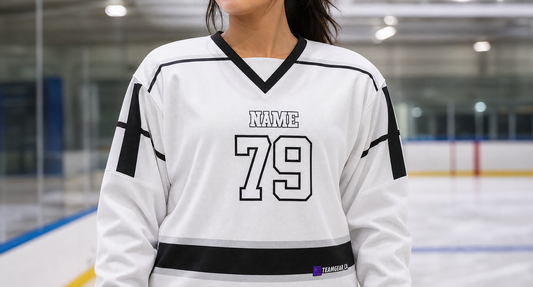 NHL Inspired Hockey Jersey: Los Angeles Kings White — custom hockey jersey worn on model — TeamGear Canada