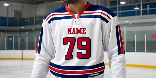 NHL Inspired Hockey Jersey: New York Rangers White — custom hockey jersey worn on model — TeamGear Canada
