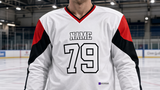 NHL Inspired Hockey Jersey: Ottawa Senators White 2007-2020 — custom hockey jersey worn on model — TeamGear Canada
