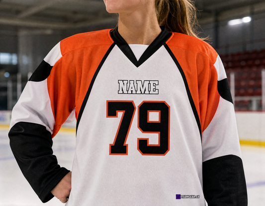 NHL Inspired Hockey Jersey: Philadelphia Flyers White 2007-2010 — custom hockey jersey worn on model — TeamGear Canada