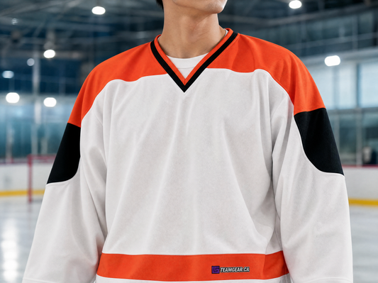 NHL Inspired Hockey Jersey: Philadelphia Flyers White — custom hockey jersey worn on model — TeamGear Canada