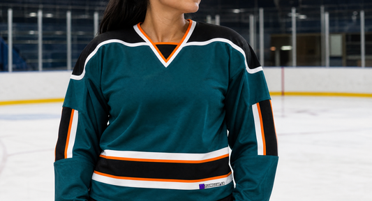 NHL Inspired Hockey Jersey: San Jose Sharks Teal — custom hockey jersey worn on model — TeamGear Canada
