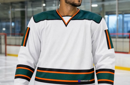 NHL Inspired Hockey Jersey: San Jose Sharks White — custom hockey jersey worn on model — TeamGear Canada
