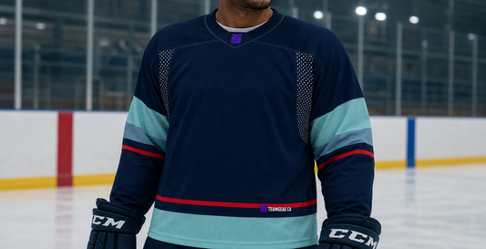 NHL Inspired Hockey Jersey: Seattle Kraken Navy — custom hockey jersey worn on model — TeamGear Canada