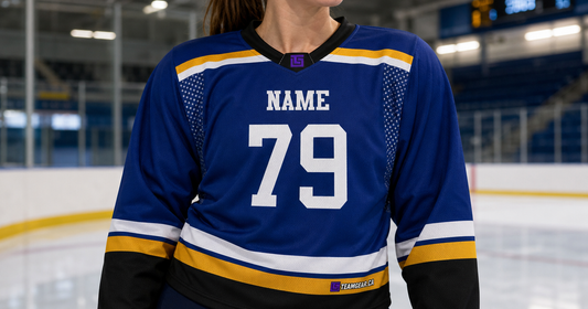 NHL Inspired Hockey Jersey: St. Louis Blues Royal Blue — custom hockey jersey worn on model — TeamGear Canada