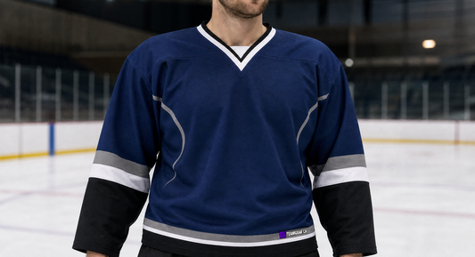 NHL Inspired Hockey Jersey: Tampa Bay Lightning Black — custom hockey jersey worn on model — TeamGear Canada