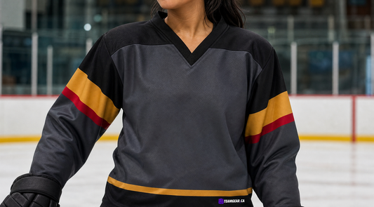 NHL Inspired Hockey Jersey: Vegas Golden Knights Grey — custom hockey jersey worn on model — TeamGear Canada