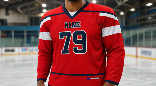 NHL Inspired Hockey Jersey: Washington Capitals Red — custom hockey jersey worn on model — TeamGear Canada