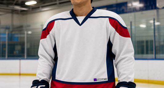 NHL Inspired Hockey Jersey: Washington Capitals White — custom hockey jersey worn on model — TeamGear Canada