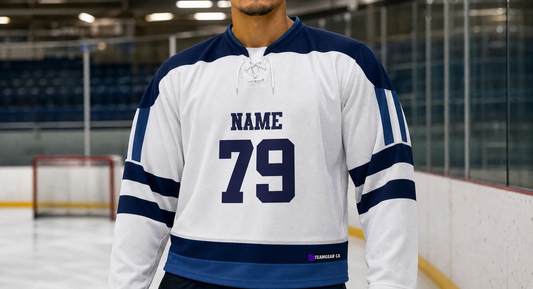 NHL Inspired Hockey Jersey: Winnipeg Jets White — custom hockey jersey worn on model — TeamGear Canada