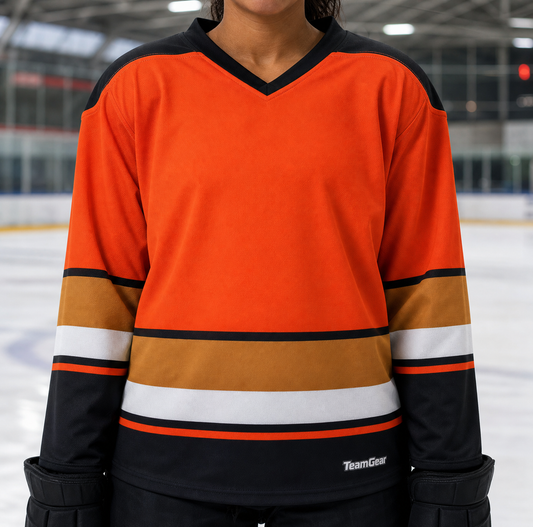 NHL Inspired Hockey Socks: Anaheim Ducks Black — custom hockey socks worn on model — TeamGear Canada