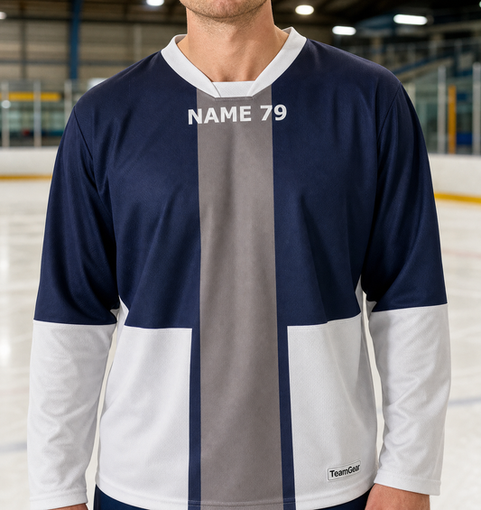 NHL Inspired Hockey Socks: Nashville Predators Navy 2007-2011 — custom hockey socks worn on model — TeamGear Canada