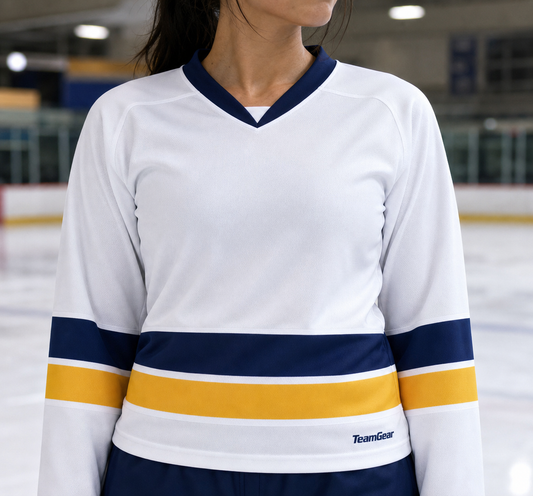 NHL Inspired Hockey Socks: St. Louis Blues White — custom hockey socks worn on model — TeamGear Canada
