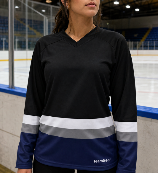 NHL Inspired Hockey Socks: Tampa Bay Lightning Black — custom hockey socks worn on model — TeamGear Canada