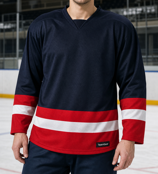 NHL Inspired Hockey Socks: Washington Capitals Red — custom hockey socks worn on model — TeamGear Canada