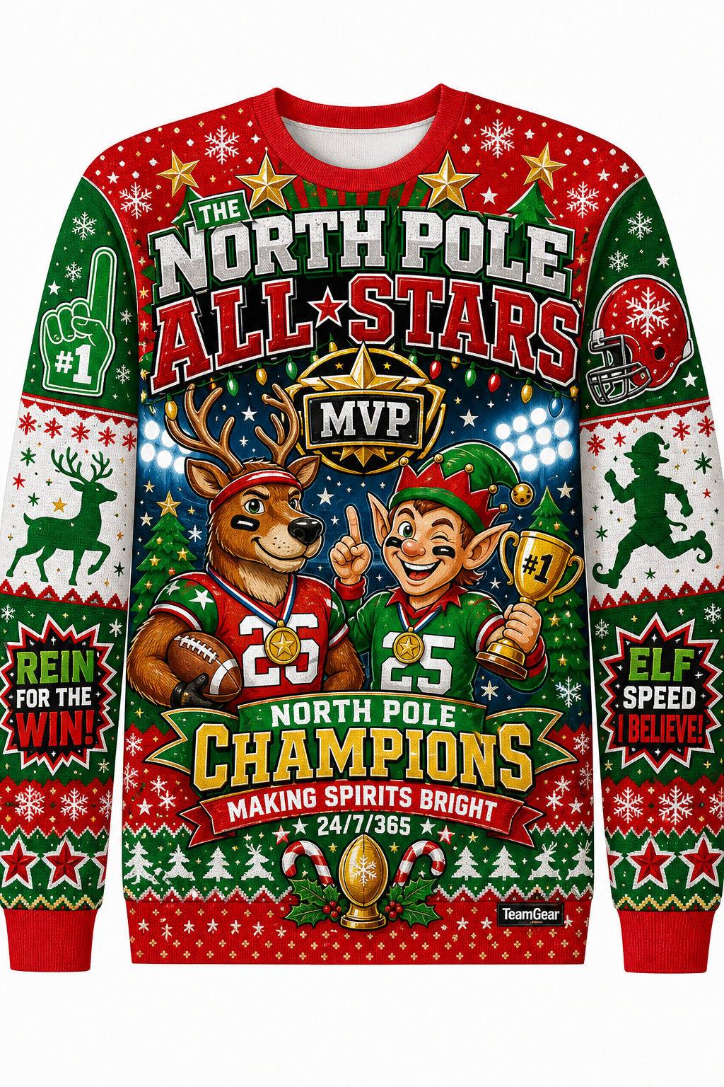 The North Pole All-Stars Ugly Christmas Sweater design