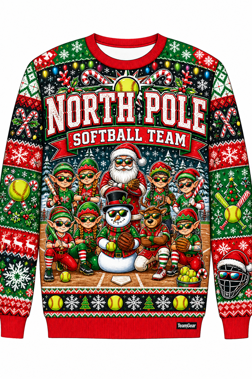 North Pole Softball Team Ugly Christmas Sweater design