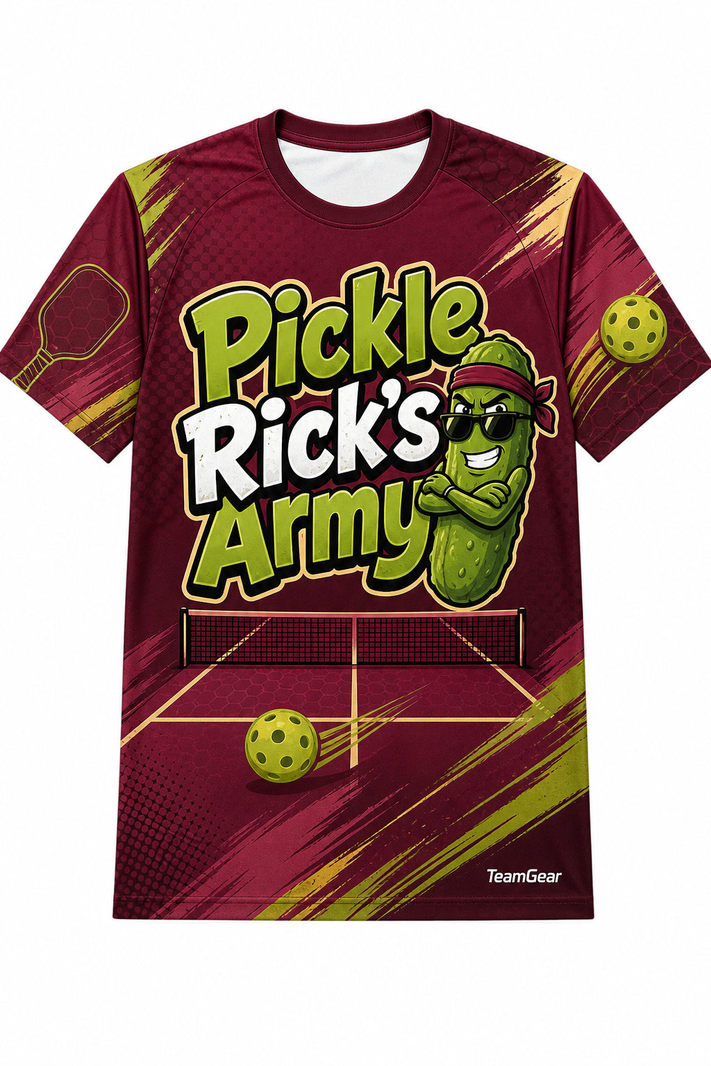 Pickle Rick's Army Maroon Pickleball Jersey with name and number