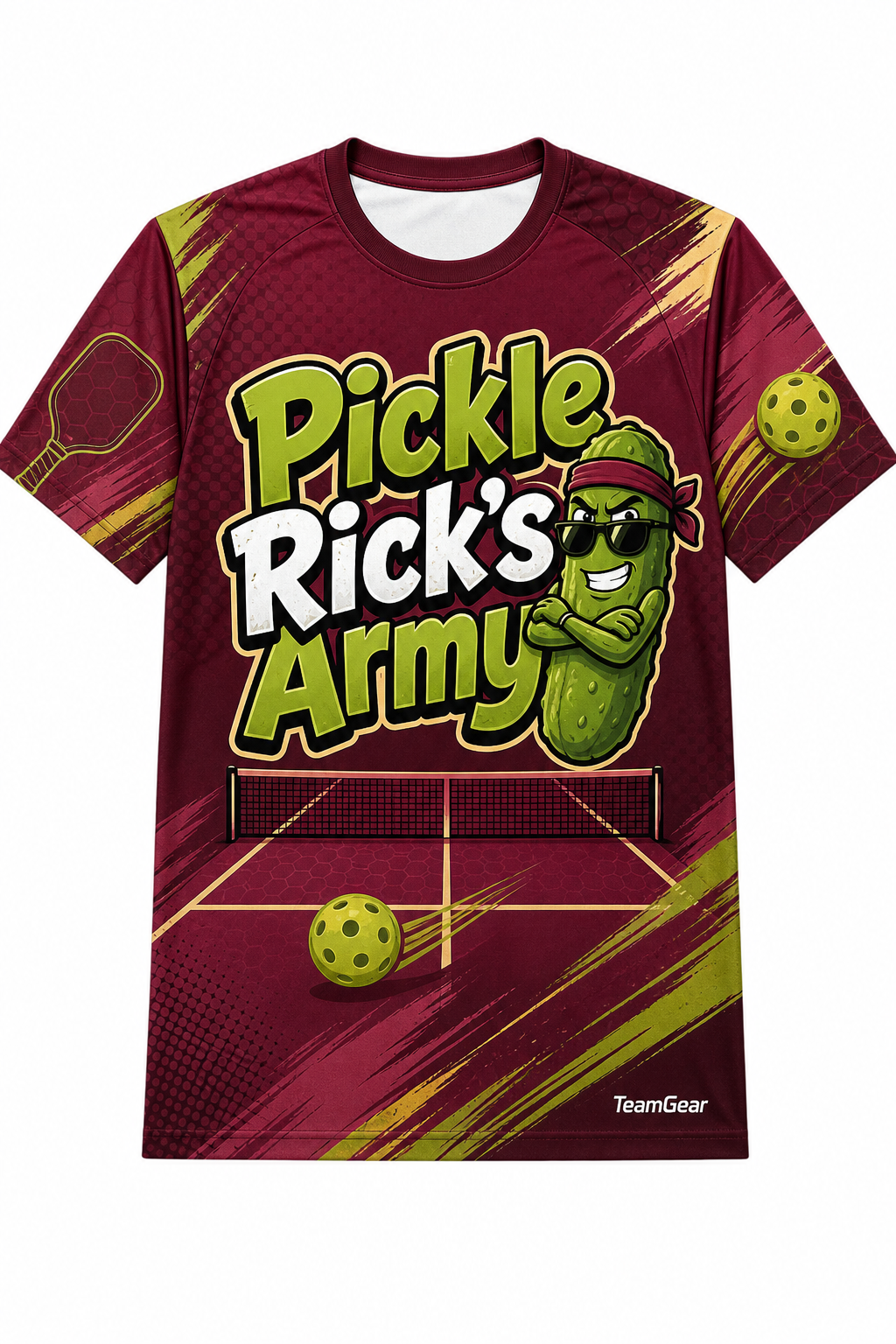 Pickle Rick's Army Maroon Pickleball Jersey with name and number