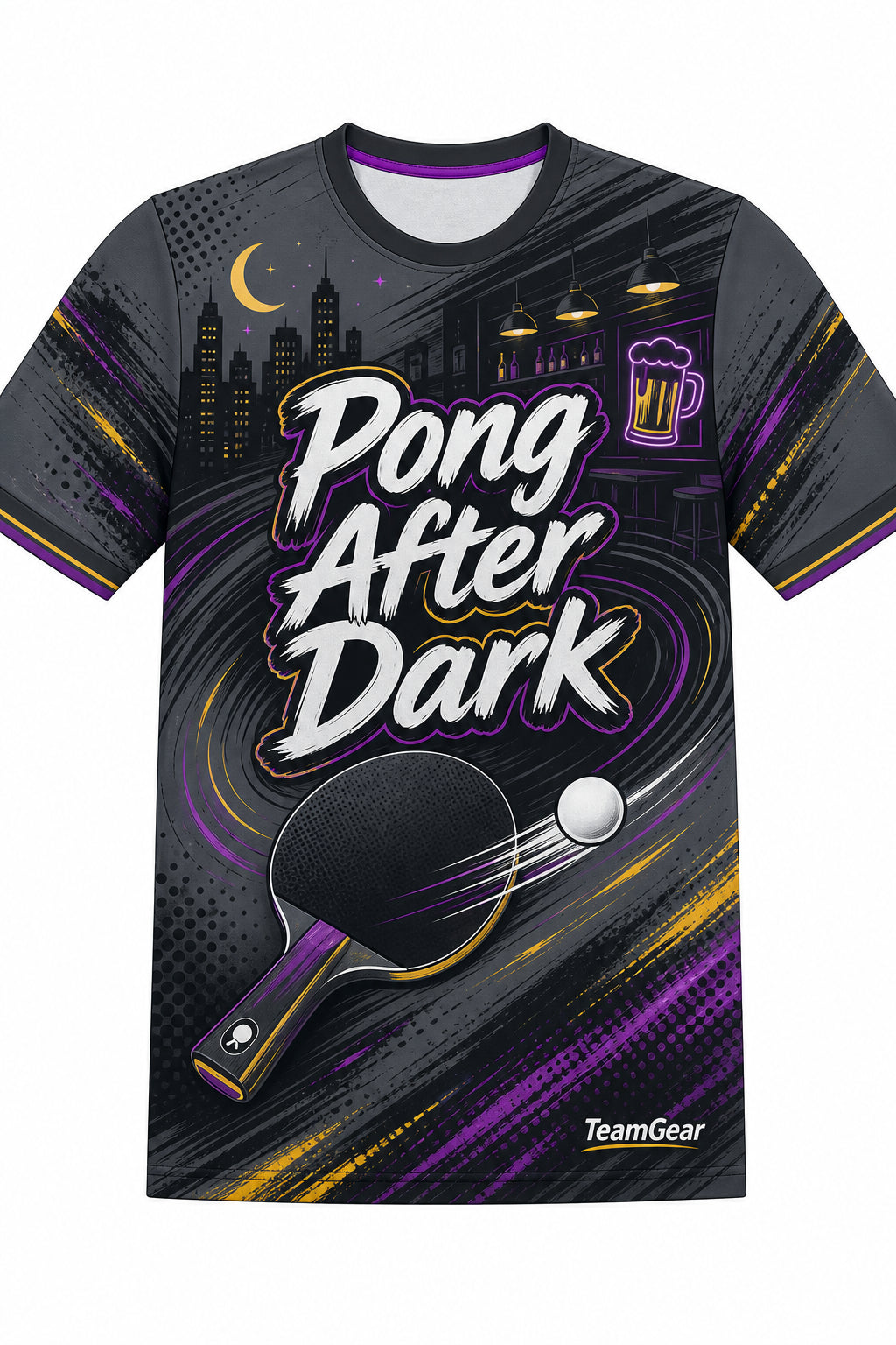Pong After Dark Grey Table Tennis Jersey with name and number