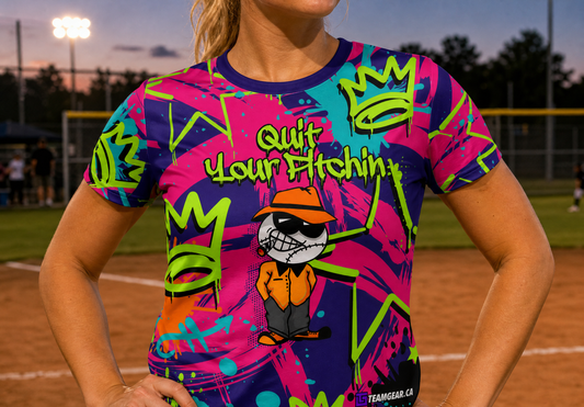 Quit Your Pitchin Softball Jersey — custom softball jersey worn on model — TeamGear Canada