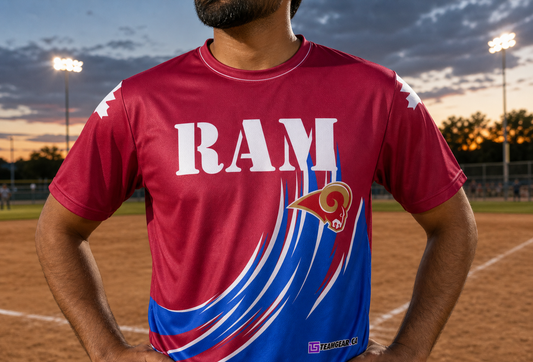 Rams Softball Jersey — custom softball jersey worn on model — TeamGear Canada